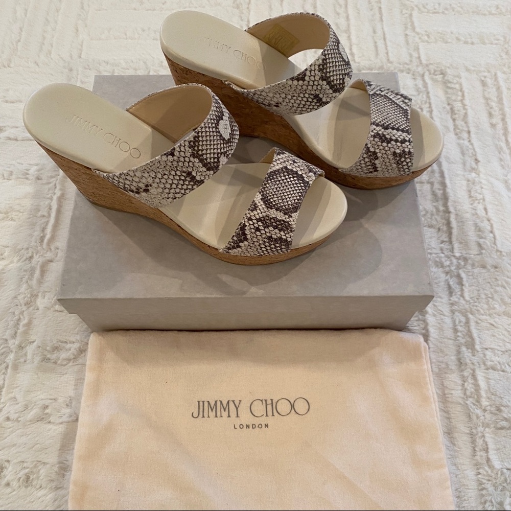 Jimmy Choo Parker 100 Snake Print Wedge sz 39